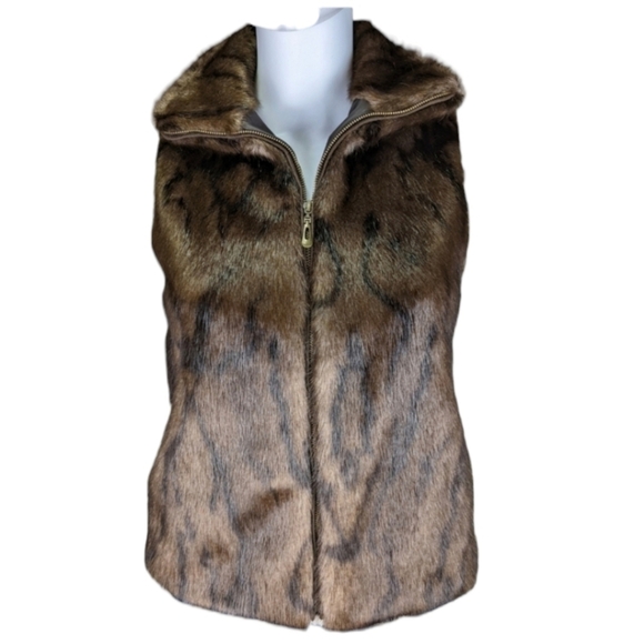Lisa International Brown Faux Fur Zip Up Vest Jacket Size Small Petite - Picture 4 of 11